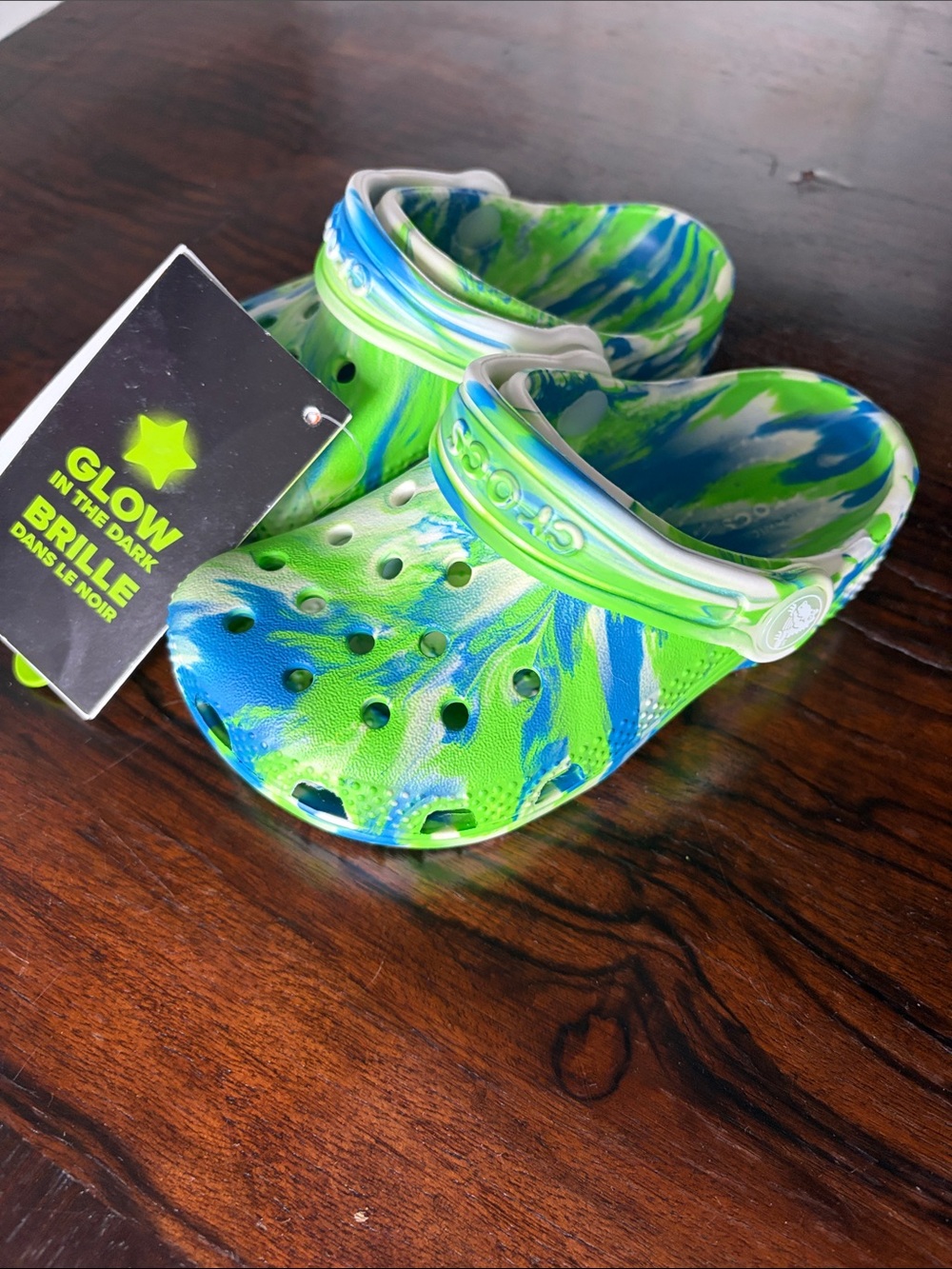 CROCS Kids Glow-In-The-Dark Blue & Green Marble Clogs